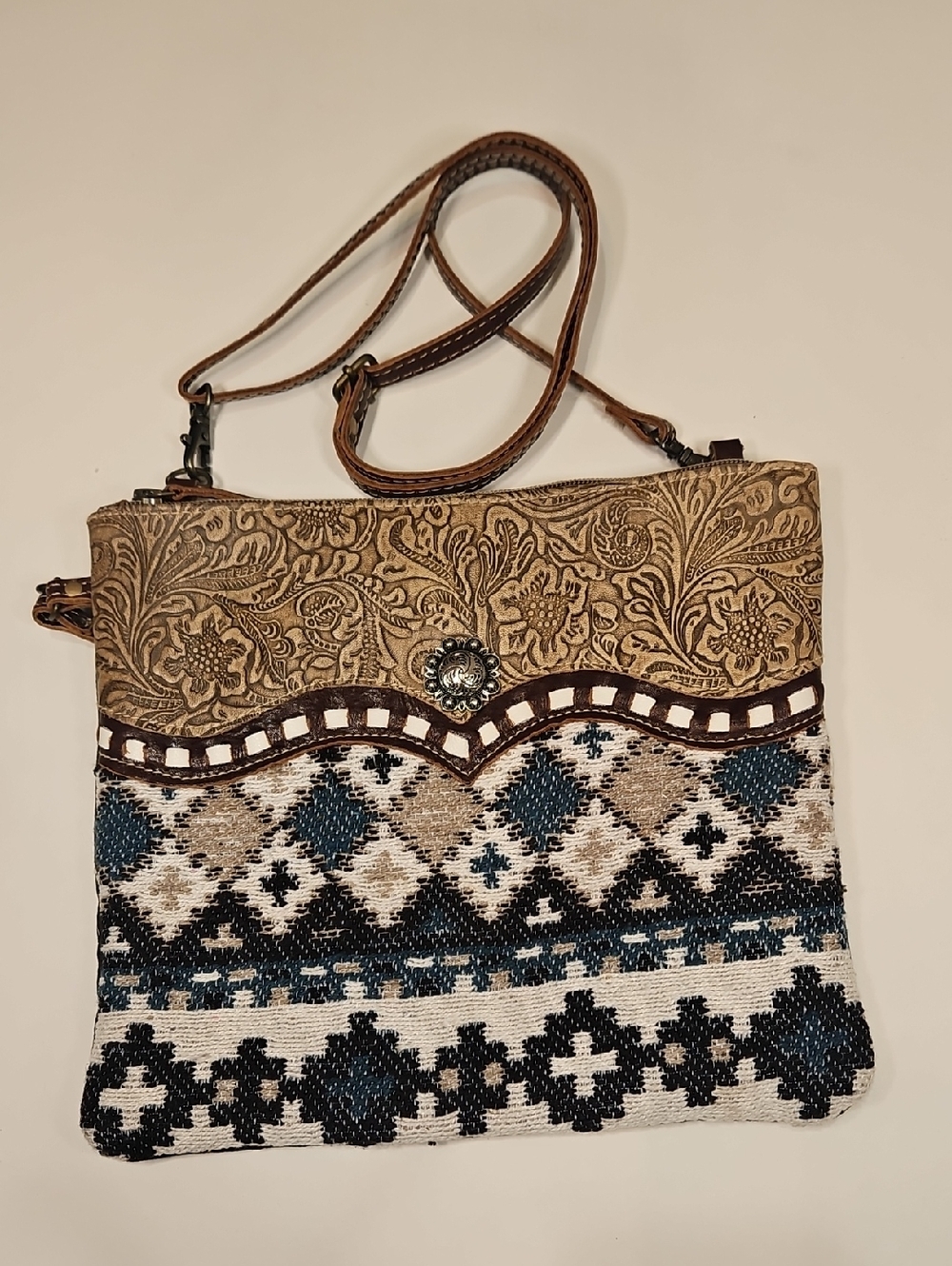 Myra Bag Boho Embroidered Crossbody Bag in Tan, Blue, Black